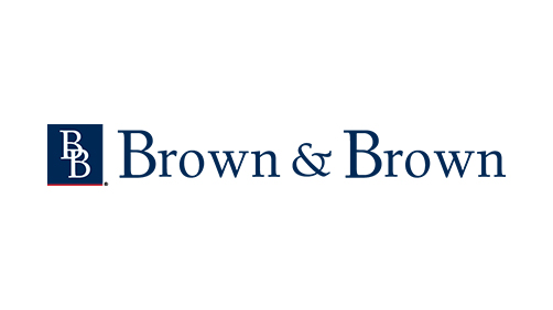 Two overlapping white Bs in a dark square next to the company name in bold dark type on a white background. Brown & Brown provides insurance and risk management solutions for real estate investors.